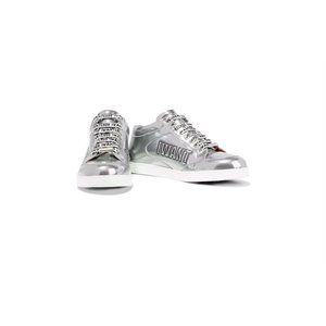 NIB Jimmy Choo Miami Logo Liquid Metal Sneaker in Silver/Black Size 40 $695 New
